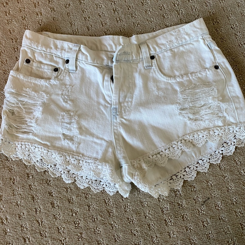 Carmar white denim shorts with crochet trim